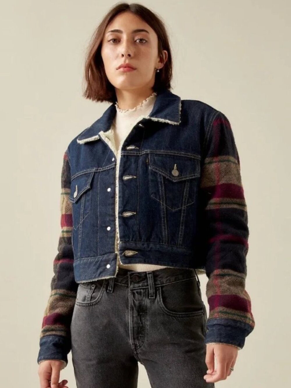 Levi's xKarla Cropped Reversible Denim Jacket - Plaid Sherpa *Limited Edition*